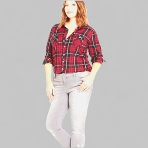 TORRID Womens plaid maroon & Black Camp Shirt Size L